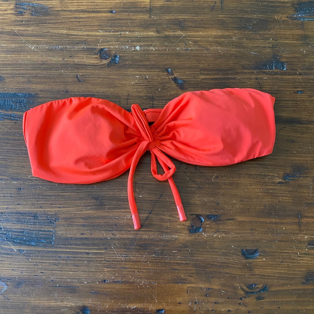 Savage Tacticians Neon Orange Bandeau Bikini Top Tie Front Strapless Large